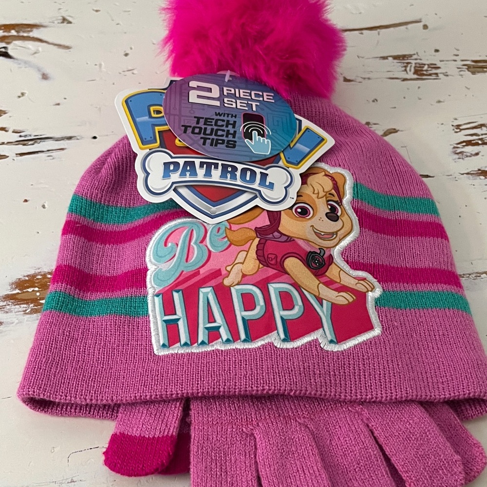 Paw Patrol Pink and Green Kids Hat Set